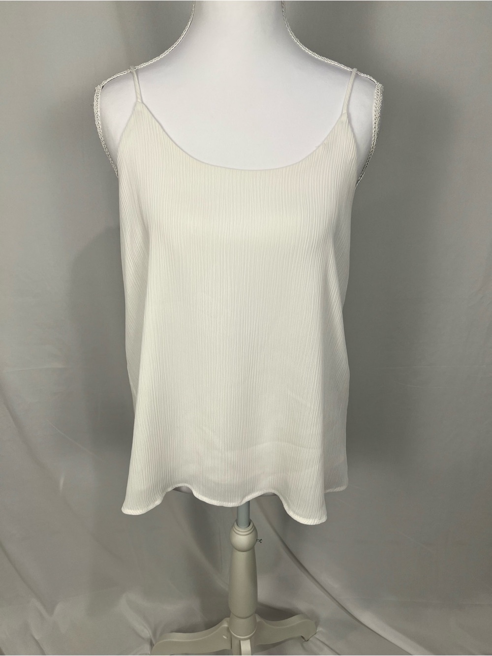 Lightweight White Pleated Spaghetti-Strap Cami
